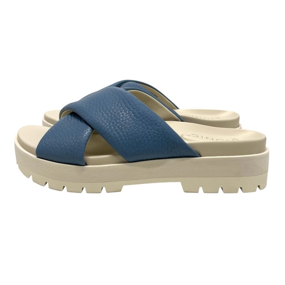 Vionic Vesta Shadow Blue Leather Platform Lug Sole 90s Slide Sandals Women’s 7.5 - Picture 9 of 15